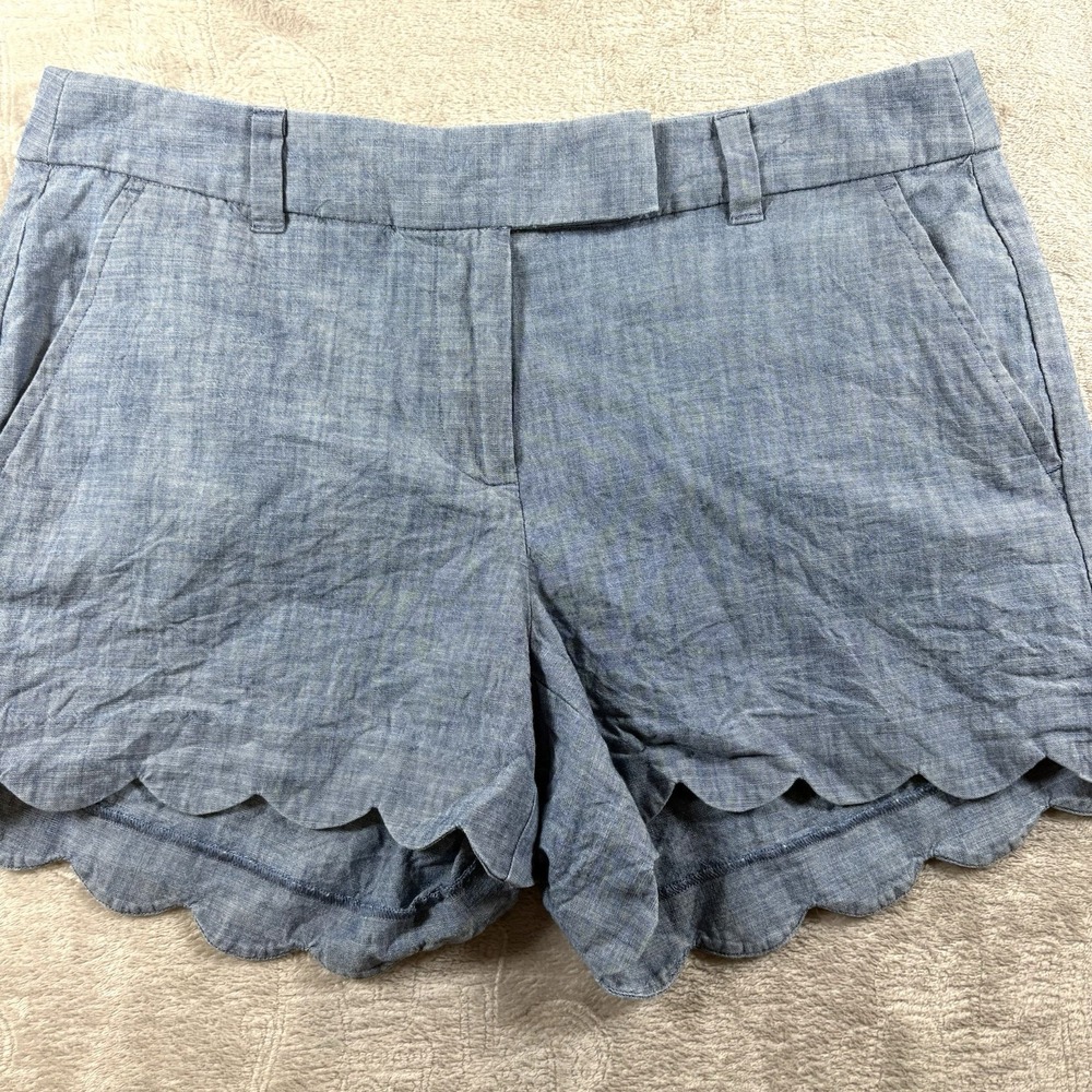J.Crew Cotton Chambray Scalloped Hem Pull On‎ Shorts Blue Sz 6 Summer Coastal